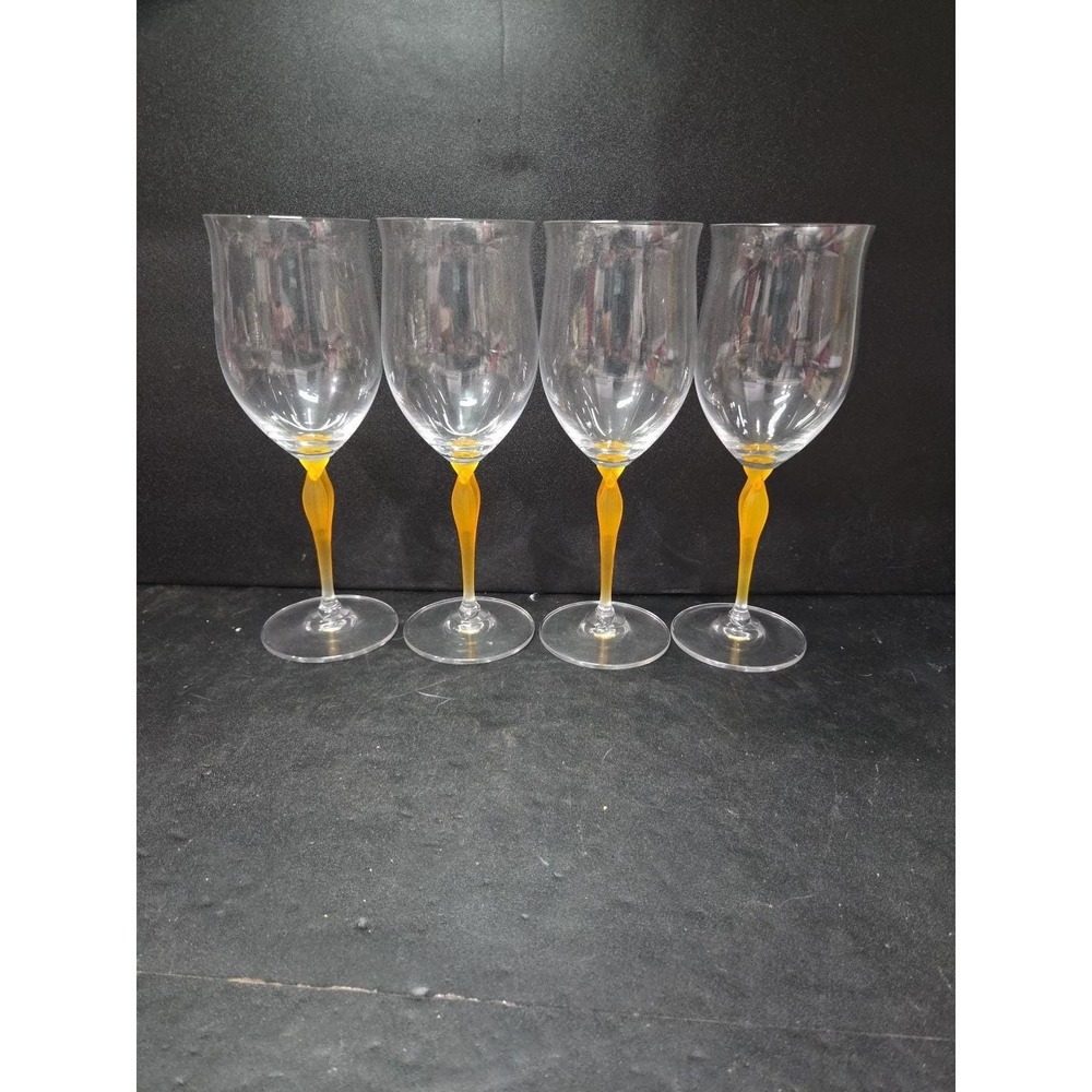 Mikasa Crystal‎ Tuscan Wine Glasses, Yellow Stem, Set of 4, Art Deco Drinkware - Picture 4 of 9